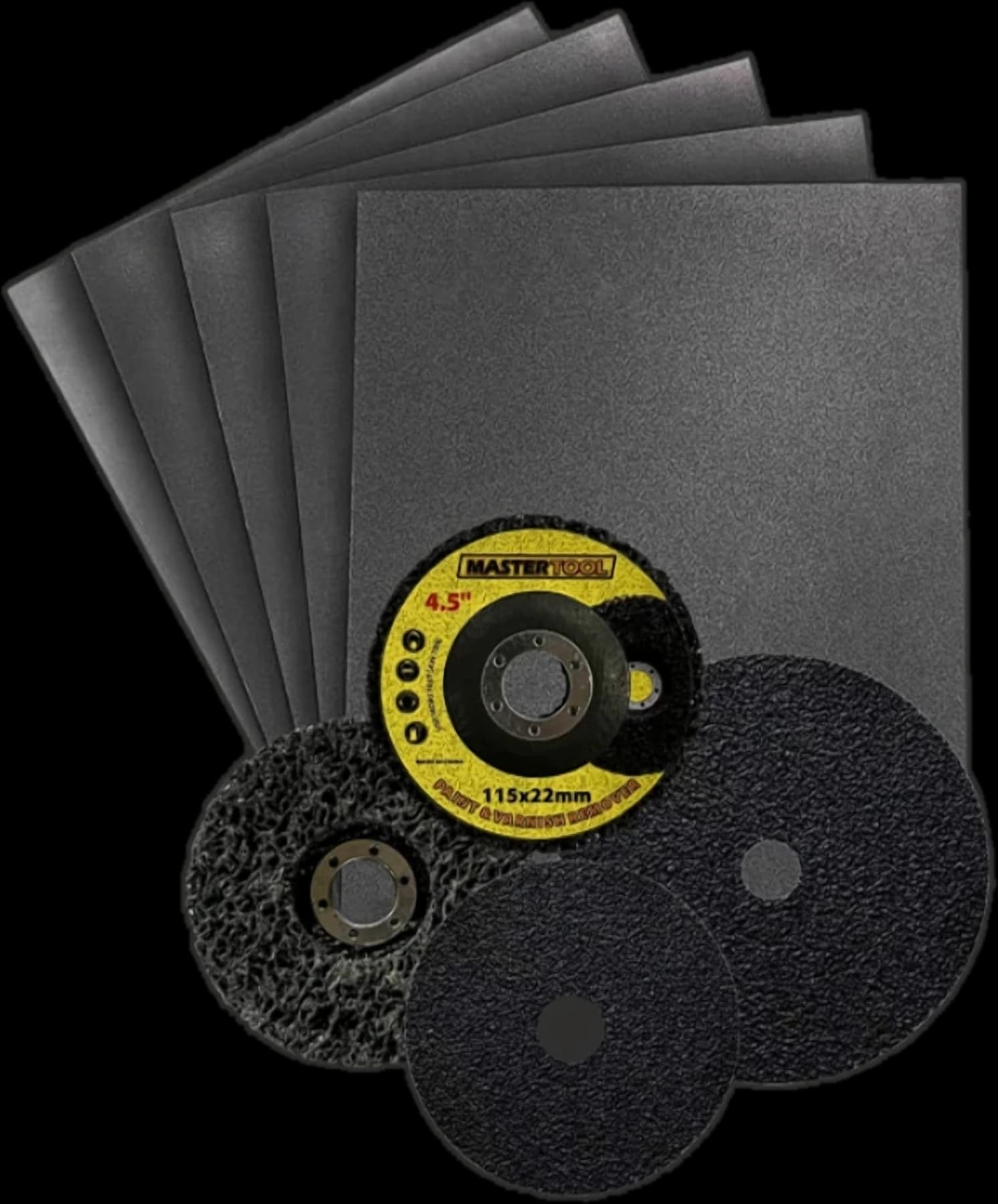 Familia de abrasivos de carburo de silicio ABRASIVEN: pliegos wet and dry, disco removedor de pintura y fibrodiscos