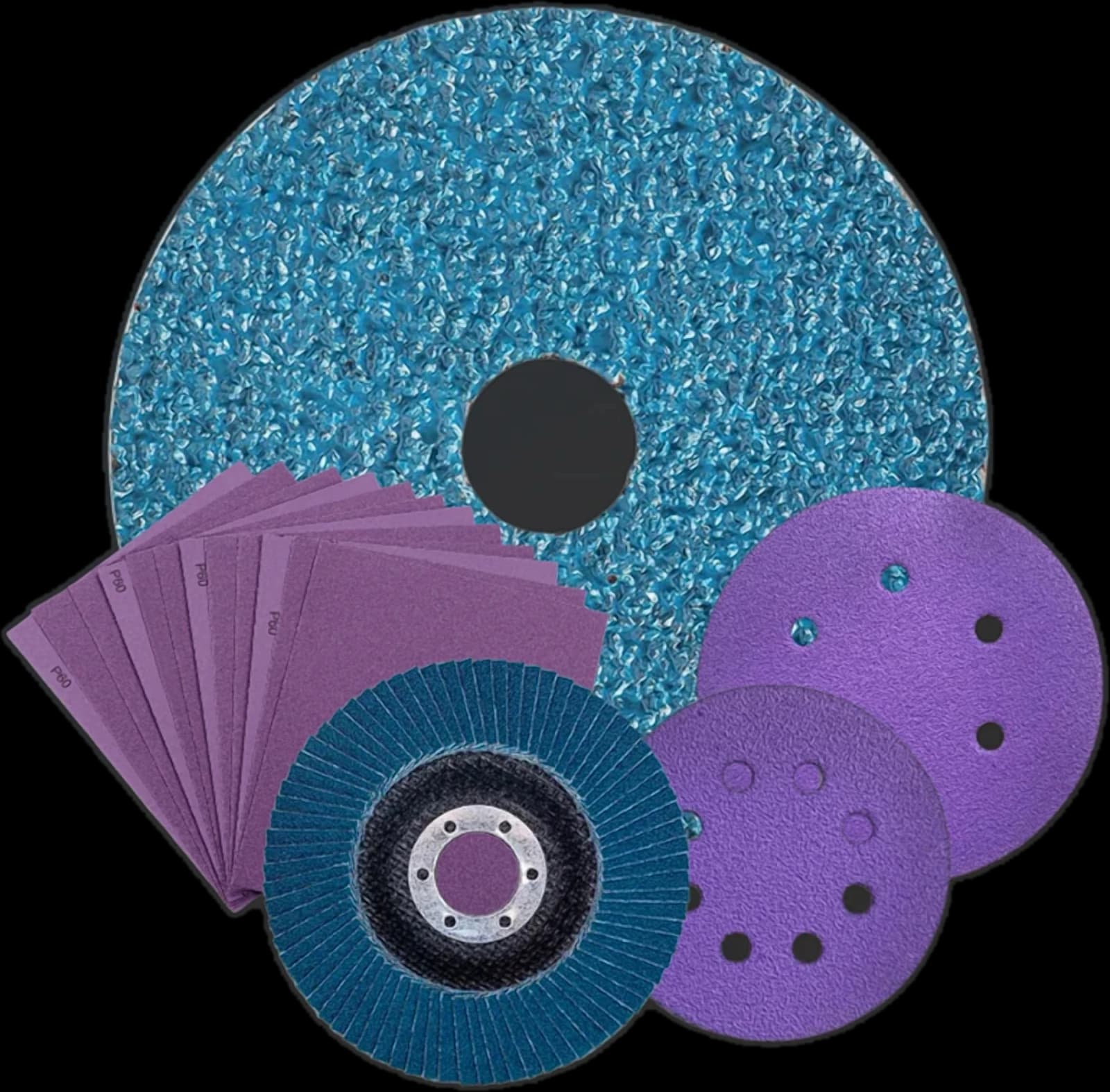 Familia de abrasivos de grano cerámico y zirconia ABRASIVEN: fibrodisco, disco flap, discos velcro y pliegos