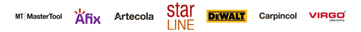 Marcas que distribuimos: MasterTool, Afix, Artecola, Starline, DeWalt, Carpincol, Virgo